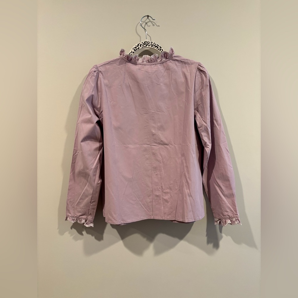 Pink Ruffled Long Sleeve Blouse with Bib Collar - Picture 7 of 10